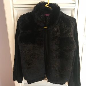 Girls Aqua black fake fur jacket size large